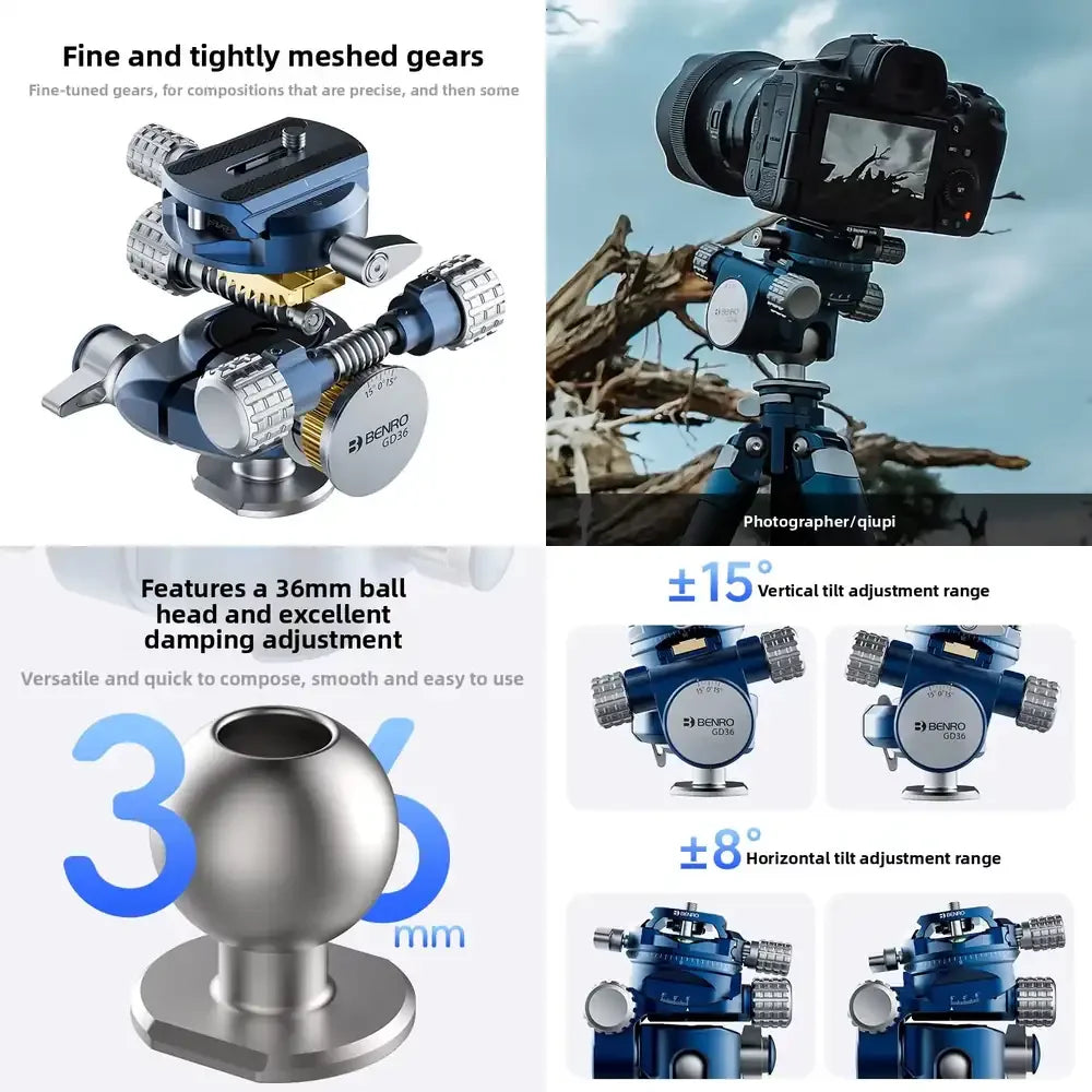 BENRO GD36PT Aluminum 3-Way Geared Ball Quick Adjustment for Architectural Landscape Commercial Photography Panoramic