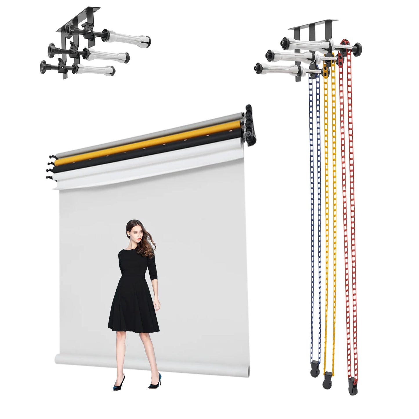 3 Axis Hook Background Support System Manual Lift for Photo Studio Backdrops Paper Cloth PVC - Ceiling Wall Mount Bracket Kit