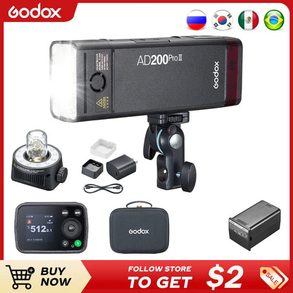 Godox AD200ProII  TTL 2.4G Wireless Camera Pocket light-duty Flash compatible with Nikon Canon Sony Fuji Olympus