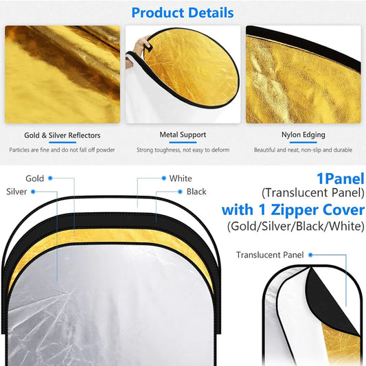 MYOBO 5 in 1 Photography Reflector Board - 30 60 80 110 90*120 60*90 cm Multi Color Fold Photo Studio Light Reflectors Diffuser