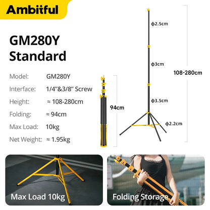 AMBITFUL GM280Y 280cm Professional Air Cushioned Light Stand 10Kg Heavy Load Studio Light Stand For Camera Softbox Tripods