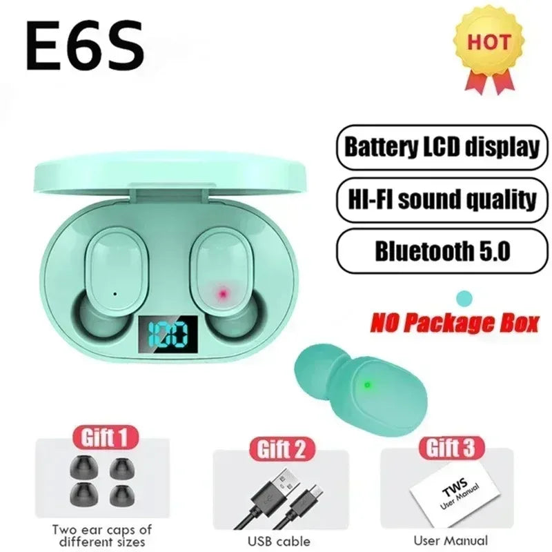 E6S Air Pro Fone Bluetooth Earphones Wireless Headphones LED Display Noise Cancelling Earbuds by Mic Wireless Bluetooth Headset