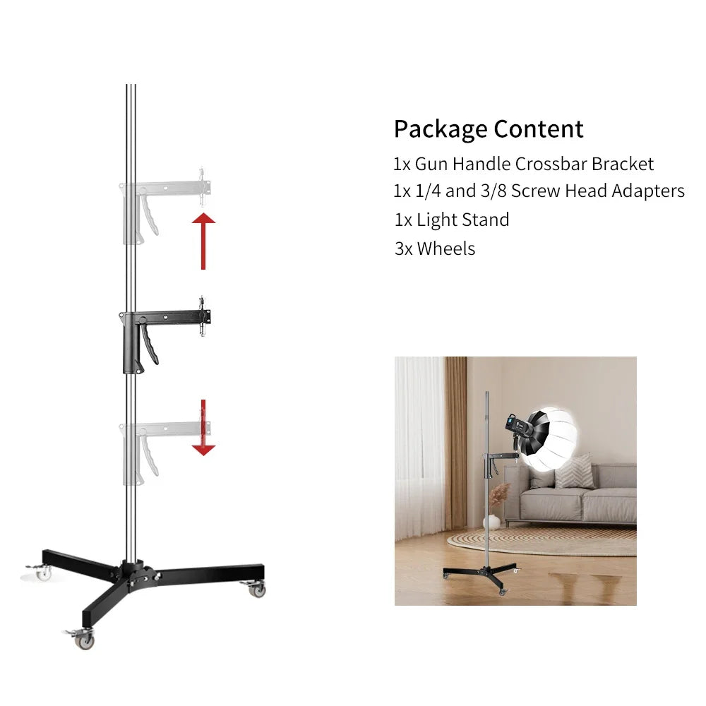 SH 63cm-190cm Gun Grip Light Stand 1/4 and 3/8 Screw With Wheels Folding Tripod For Studio Flash LED Light Softbox COB Light