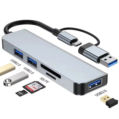 7/8-in-1 USB-C Hub — Multiport Adapter with SD/TF Card Reader for MacBook & Tablet