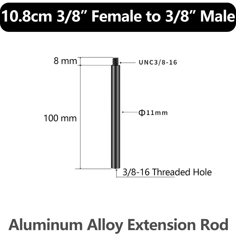 Aluminum Alloy Extension Rod 1/4"-20 & 3/8"-16 Male Female Threads Multi-Size Support Pole for Camera Lighting Equipment Mount