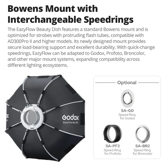 New Godox EazyFlow Beauty Dish 65/85cm Quick-Open Design Bowens Mount for Photography Studio Flash LED Light
