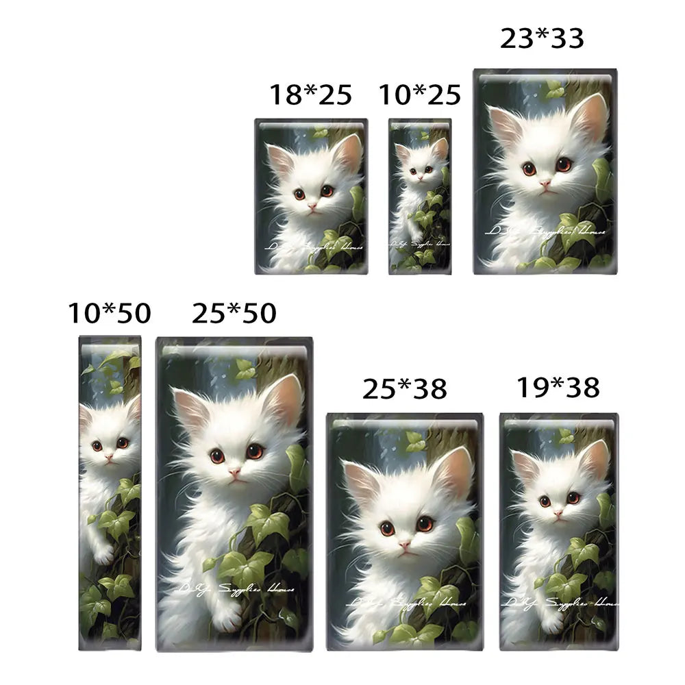 10pcs/lots Rectangle Cute Cat Kitten Pet Flower Photo Glass Cabochon Flatback Demo Flat Back Cameo For Diy Jewelry Making