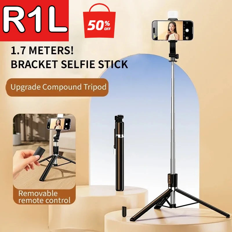 Bluetooth selfie stick 1.7MR1L/R1LS mobile tripod mini expandable phone holder for selfies, videos, and photography