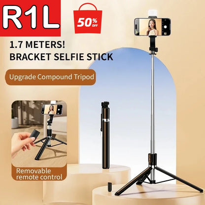 Bluetooth selfie stick 1.7MR1L/R1LS mobile tripod mini expandable phone holder for selfies, videos, and photography