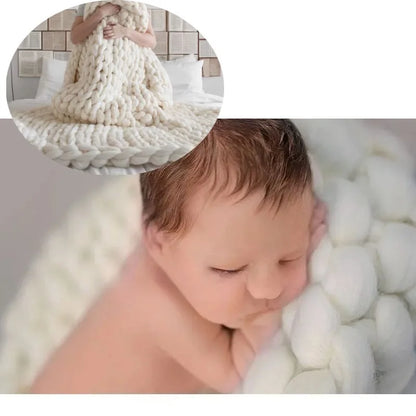 Newborn Photography Props Merino Wool Knitted Braid Blanket for Baby Photo Shoot Background Basket Stuffer Bump Wrap 50x50CM