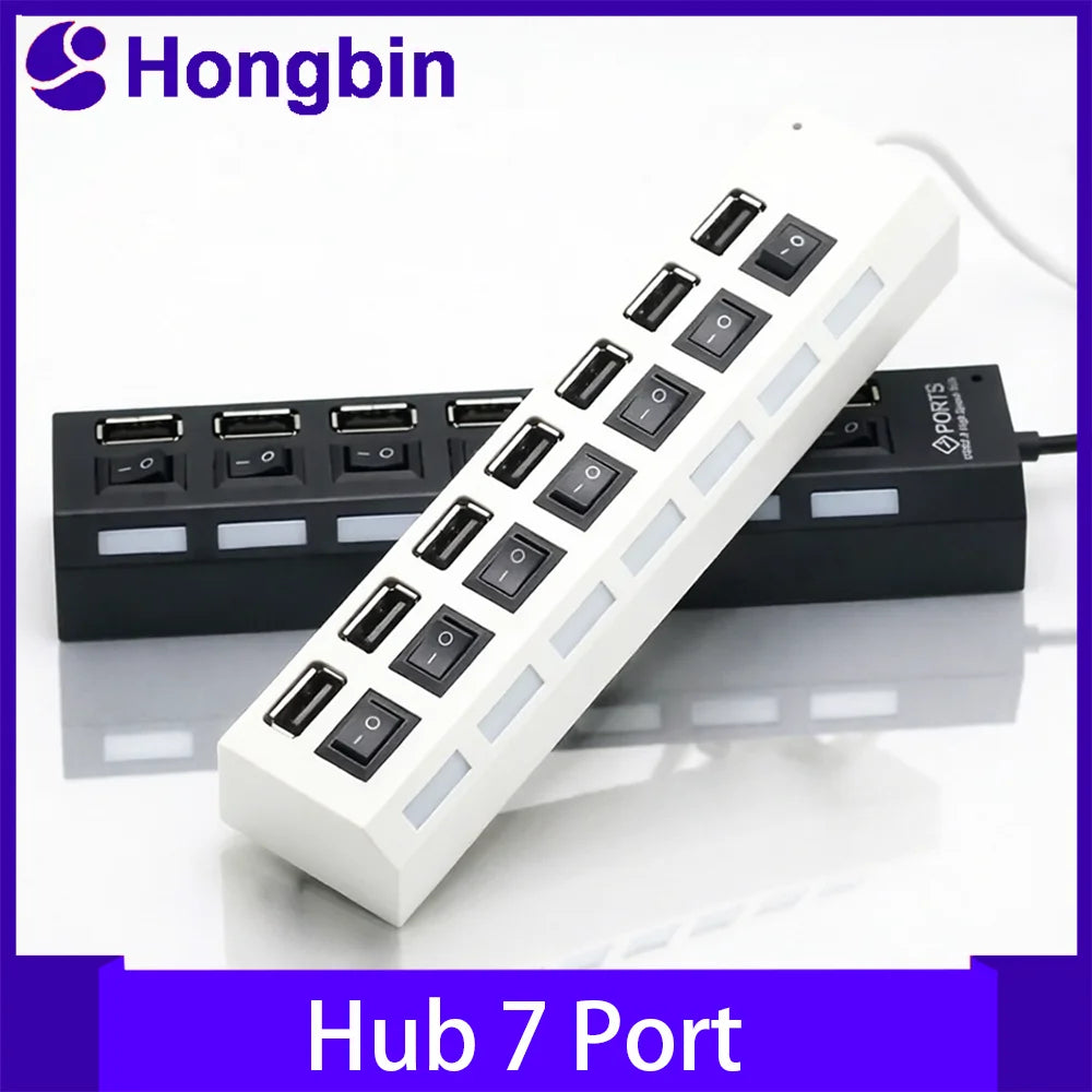 High Speed 4/7 Ports USB HUB 2.0 Adapter Expander Multi USB Splitter Multiple Extender with LED Lamp Switch for PC Laptop