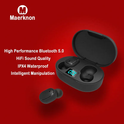 E6S TWS Bluetooth Earbuds with Digital Display Case — Wireless Earphones with Mic