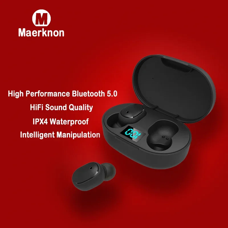 E6S TWS Bluetooth Earbuds with Digital Display Case — Wireless Earphones with Mic