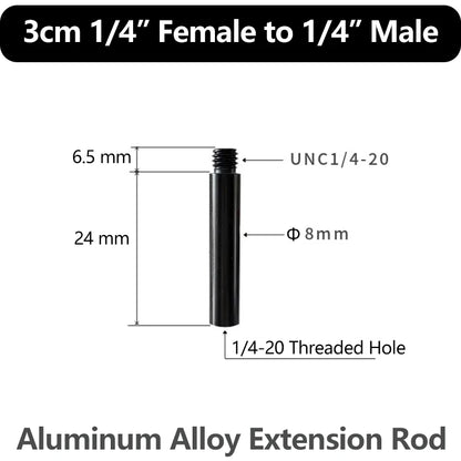 Aluminum Alloy Extension Rod 1/4"-20 & 3/8"-16 Male Female Threads Multi-Size Support Pole for Camera Lighting Equipment Mount