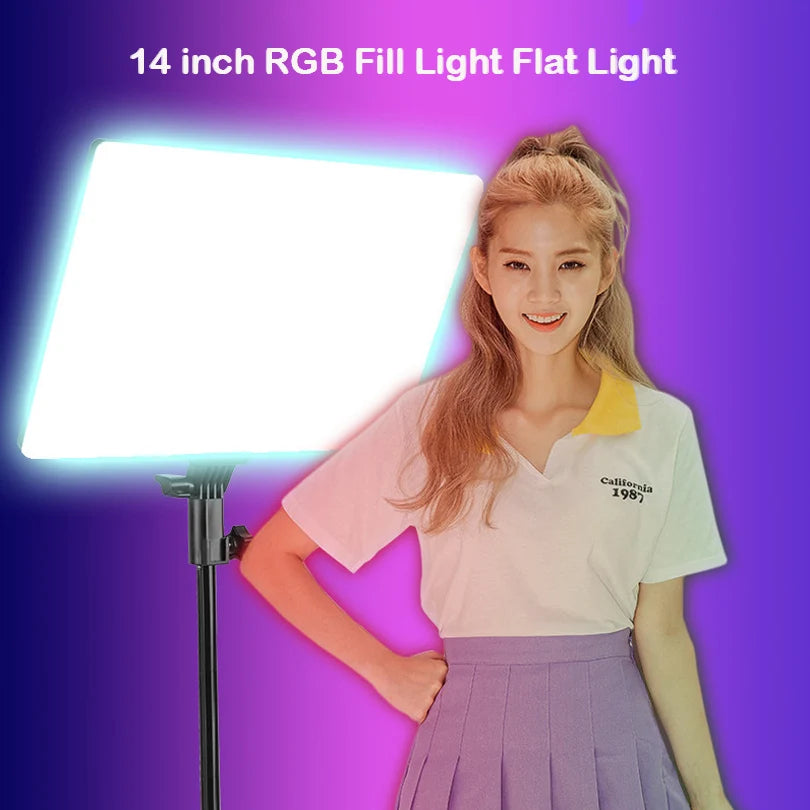 RGB 14'' LED Video Light Remote Control Photography Selfie Dimmable Panel Lighting Photo Studio Live Stream Fill Lamp Tripod