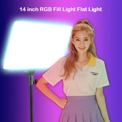 RGB 14'' LED Video Light Remote Control Photography Selfie Dimmable Panel Lighting Photo Studio Live Stream Fill Lamp Tripod