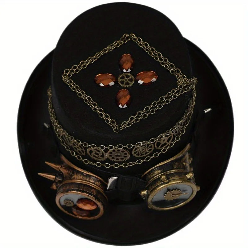 Steampunk Top Hat Gear Bold Chain Vintage Heavy Industry Hat Headgear Men's Stage Performance Hat Outdoor Photography Props