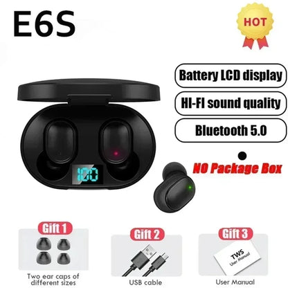 E6S Air Pro Fone Bluetooth Earphones Wireless Headphones LED Display Noise Cancelling Earbuds by Mic Wireless Bluetooth Headset