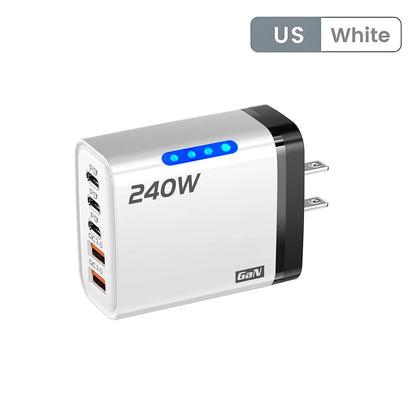 240W GaN 5-in-1 Fast Wall Charger — USB-C Power Adapter for iPhone, Samsung & Laptops