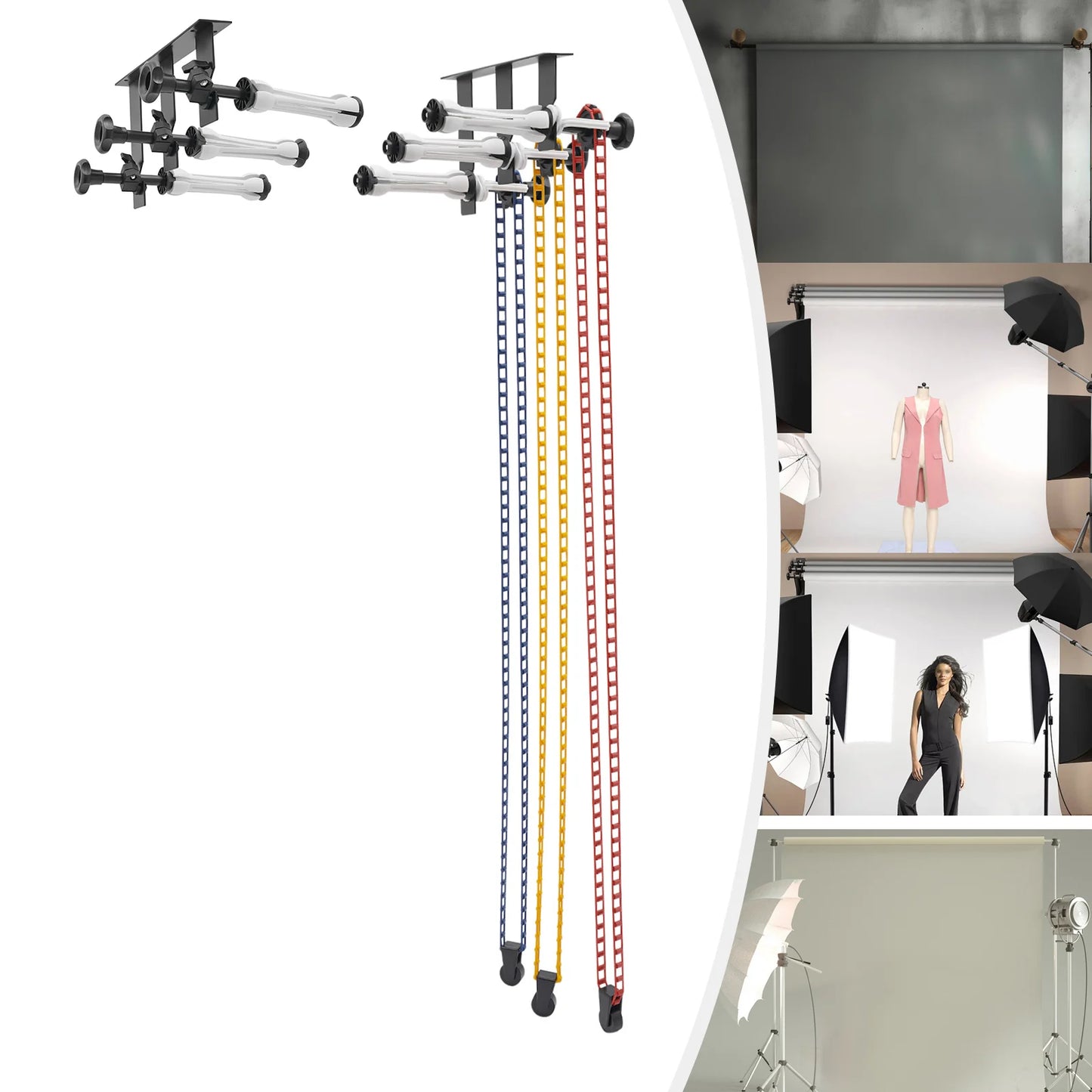 3 Axis Hook Background Support System Manual Lift for Photo Studio Backdrops Paper Cloth PVC - Ceiling Wall Mount Bracket Kit