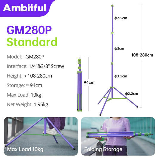 AMBITFUL GM280Y 280cm Professional Air Cushioned Light Stand 10Kg Heavy Load Studio Light Stand For Camera Softbox Tripods