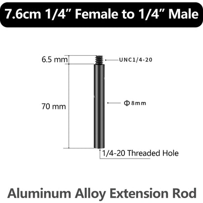 Aluminum Alloy Extension Rod 1/4"-20 & 3/8"-16 Male Female Threads Multi-Size Support Pole for Camera Lighting Equipment Mount