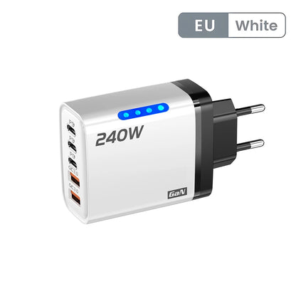 240W GaN 5-in-1 Fast Wall Charger — USB-C Power Adapter for iPhone, Samsung & Laptops