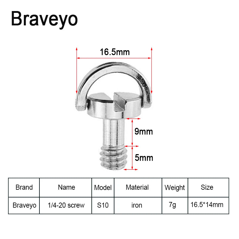 1/4-20 D-ring Mounting Camera Screws Stainless Steel Extended DSLR Tripod Quick Release Plate Screw Photography Accessories