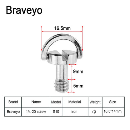 1/4-20 D-ring Mounting Camera Screws Stainless Steel Extended DSLR Tripod Quick Release Plate Screw Photography Accessories