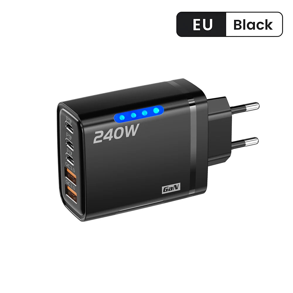 240W GaN 5-in-1 Fast Wall Charger — USB-C Power Adapter for iPhone, Samsung & Laptops