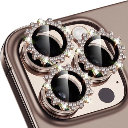 Bling 3D Metal Gear Design Diamond Camera Lens Glass Protector For IPhone 16 Pro Max 15Pro 16Plus Mechanical Case Friendly Rings