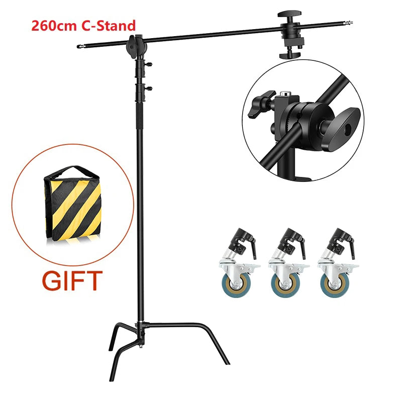 Photographic Equipment Professional Stainless Steel 2.6-3.3m Heavy Duty Light C Stand Studio Softbox Heavy Duty Tripod Carrybag
