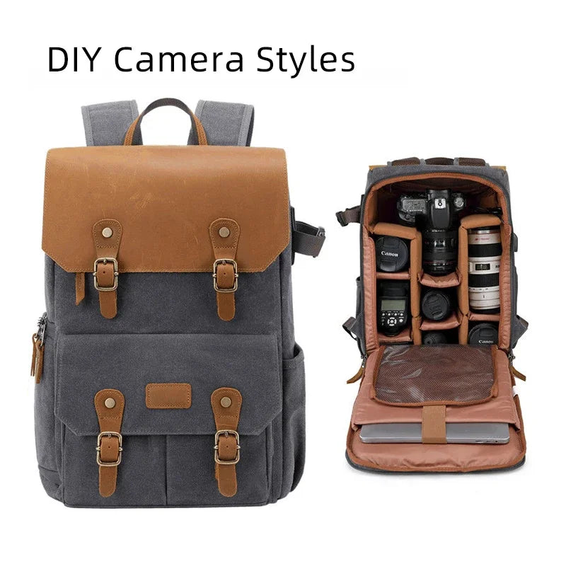 Litepro DSLR Crazy-Horse-Leather Backpack For Brompton Bicycle Waterproof Anti-theft Canvas Drone Outdoor Photography Bag