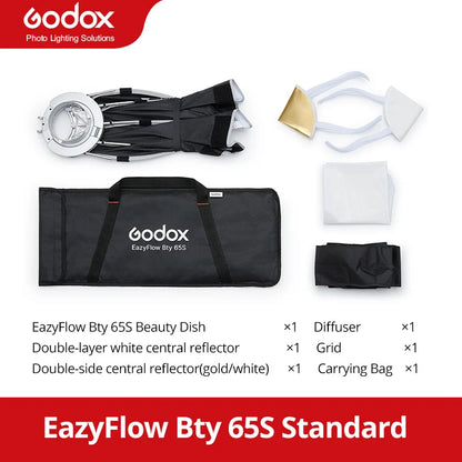 New Godox EazyFlow Beauty Dish 65/85cm Quick-Open Design Bowens Mount for Photography Studio Flash LED Light