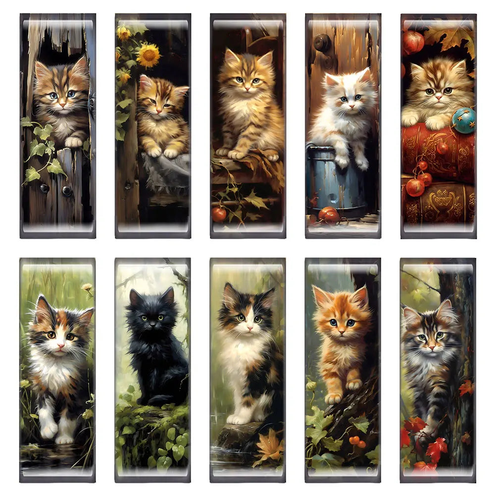 10pcs/lots Rectangle Cute Cat Kitten Pet Flower Photo Glass Cabochon Flatback Demo Flat Back Cameo For Diy Jewelry Making