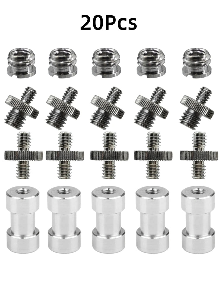 20Pcs 1/4" to 3/8" Female Screw Convert Adapter Spigot Stud Male Adapter Metal Screw for Flash Light Tripod Photo Studio Kit
