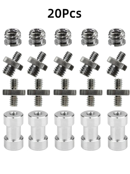 20Pcs 1/4" to 3/8" Female Screw Convert Adapter Spigot Stud Male Adapter Metal Screw for Flash Light Tripod Photo Studio Kit