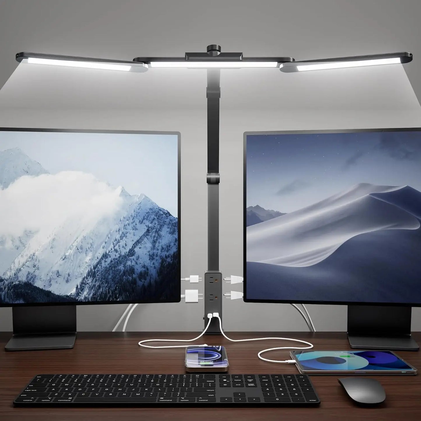 LED Desk Lamp with Power Strip, 6 Outlets & USB Ports, Adjustable Clamp Light with Dimming & Color Control