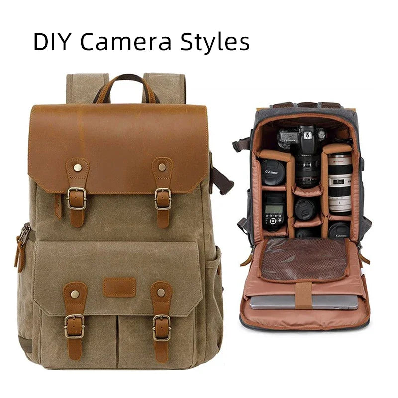 Litepro DSLR Crazy-Horse-Leather Backpack For Brompton Bicycle Waterproof Anti-theft Canvas Drone Outdoor Photography Bag
