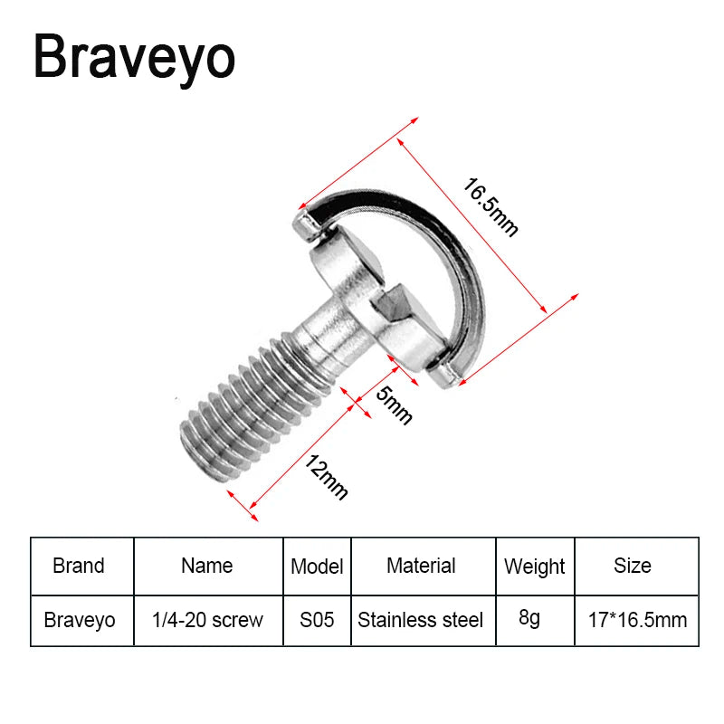 1/4-20 D-ring Mounting Camera Screws Stainless Steel Extended DSLR Tripod Quick Release Plate Screw Photography Accessories
