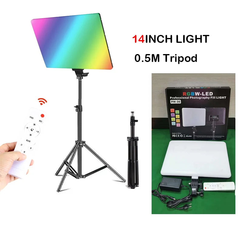 RGB 14'' LED Video Light Remote Control Photography Selfie Dimmable Panel Lighting Photo Studio Live Stream Fill Lamp Tripod