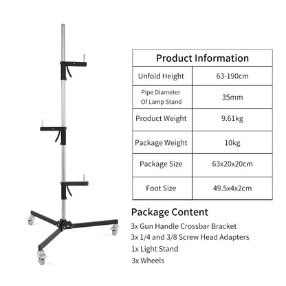 SH 63cm-190cm Gun Grip Light Stand 1/4 and 3/8 Screw With Wheels Folding Tripod For Studio Flash LED Light Softbox COB Light
