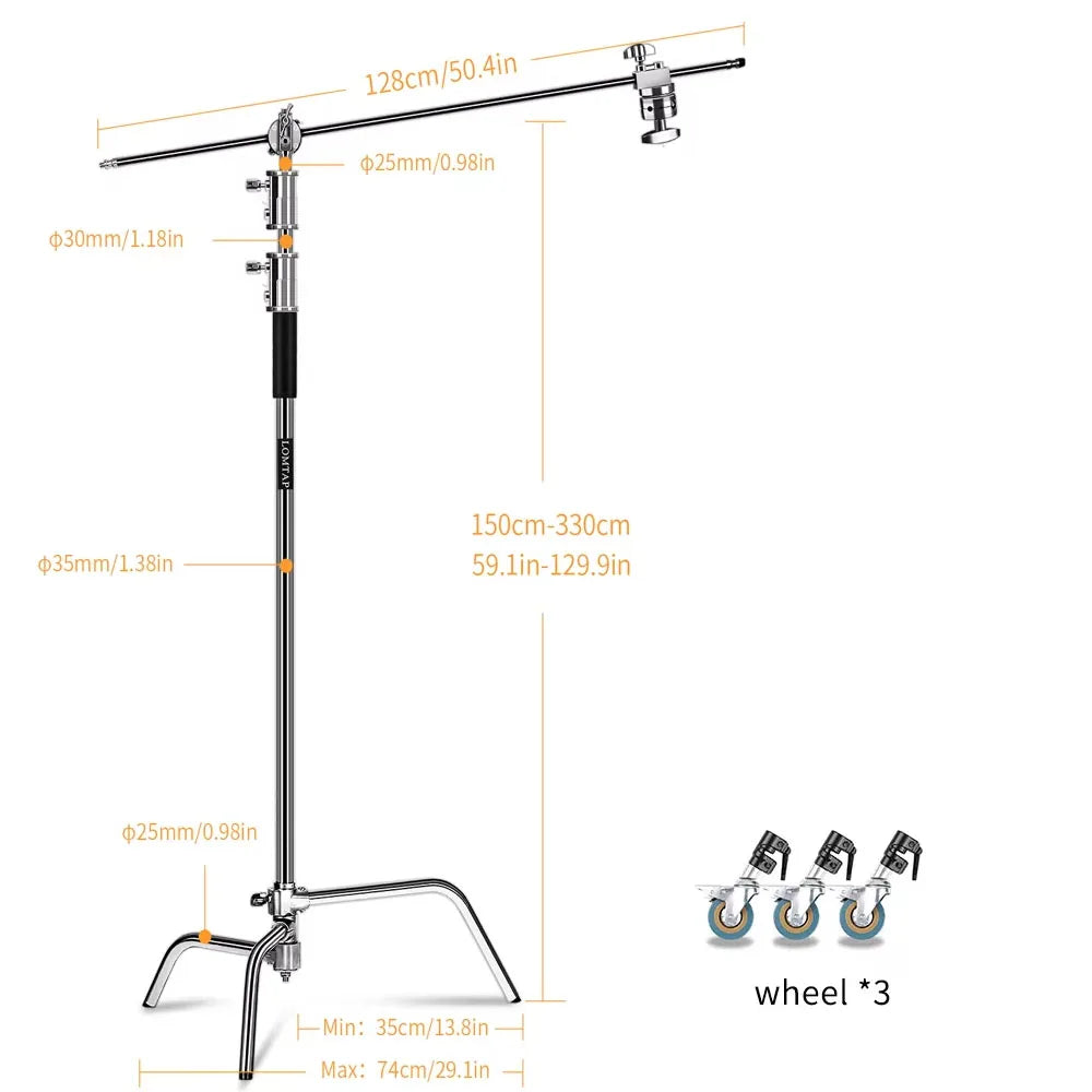 Photographic Equipment Professional Stainless Steel 2.6-3.3m Heavy Duty Light C Stand Studio Softbox Heavy Duty Tripod Carrybag