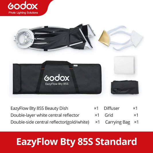 New Godox EazyFlow Beauty Dish 65/85cm Quick-Open Design Bowens Mount for Photography Studio Flash LED Light