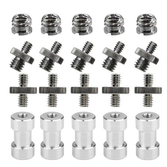 20Pcs 1/4" to 3/8" Female Screw Convert Adapter Spigot Stud Male Adapter Metal Screw for Flash Light Tripod Photo Studio Kit