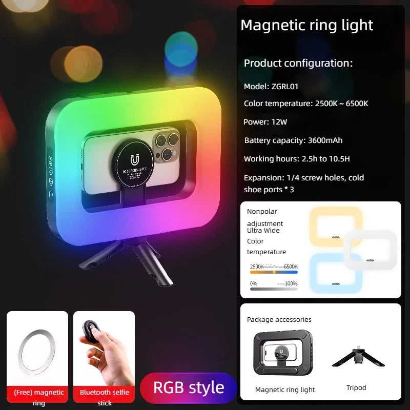 Handheld Circular Fill Light, Portable Mobile Phone Live Streaming Charging Photography Light, Magnetic Rabbit Cage Selfie Light