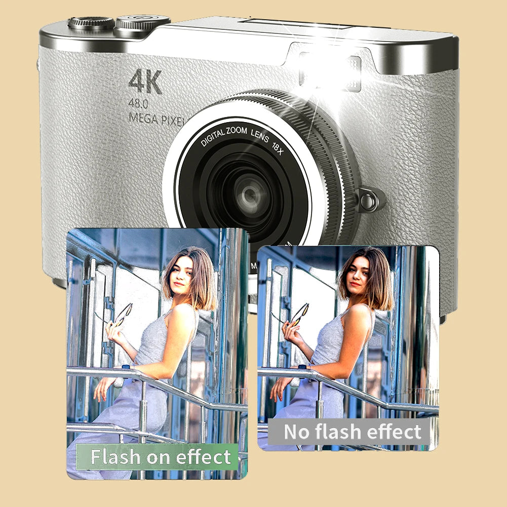 4K Digital Camera 48MP Compact Small Camera 8X Zoom Video Camcorder 180 Flip Screen Video Recorder for Teens Adult Beginner