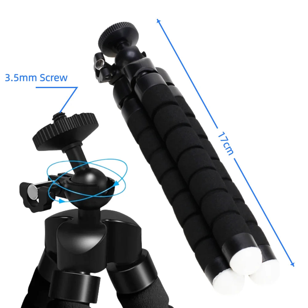 Flexible Octopus Mini Tripod for Phone & Action Camera — With Holder Clip