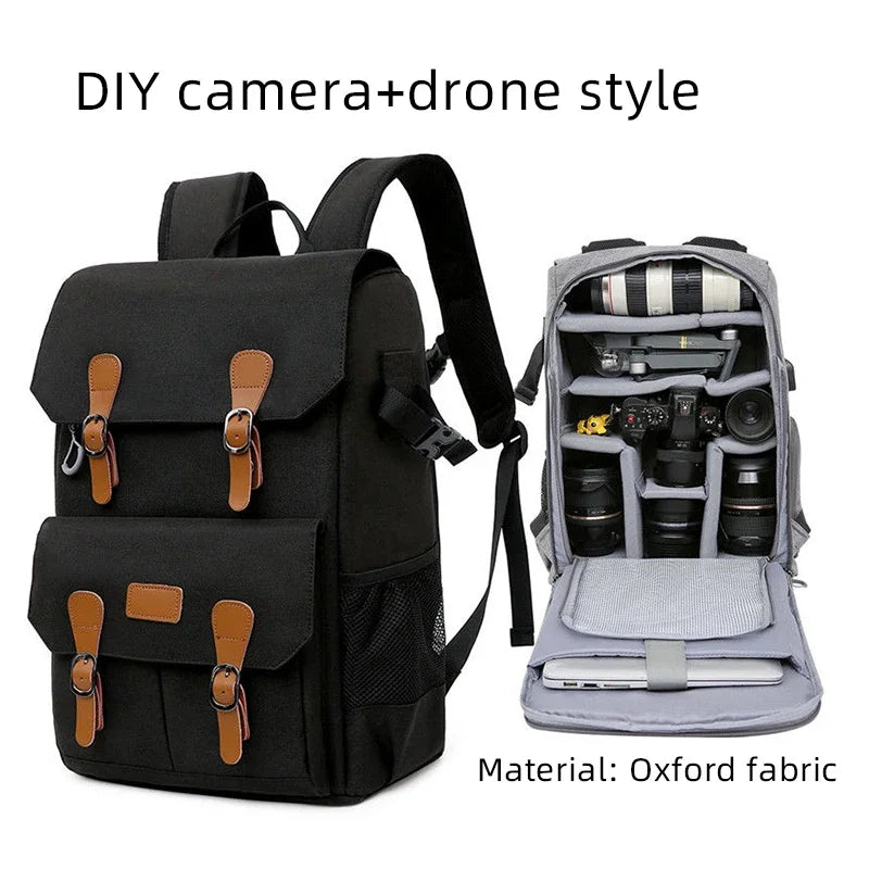 Litepro DSLR Crazy-Horse-Leather Backpack For Brompton Bicycle Waterproof Anti-theft Canvas Drone Outdoor Photography Bag