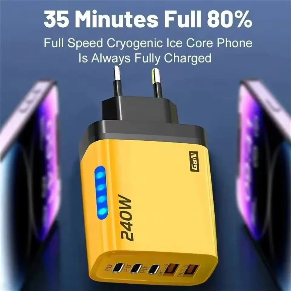 240W GaN 5-in-1 Fast Wall Charger — USB-C Power Adapter for iPhone, Samsung & Laptops